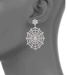 Fabulous Spider Web 4.65CT Clear Simulated Sapphires Dangle 935 Silver Earrings - Picture 1 of 6