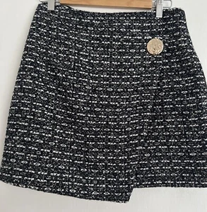 River island Navy & Gold tweed mini skirt with gold button size 10 Nwt - Picture 1 of 8