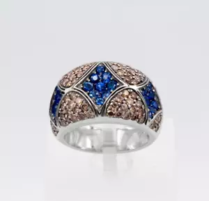 Champagne Diamond Blue Sapphire Wedding 18K White Gold 3.01 CTW - Picture 1 of 9