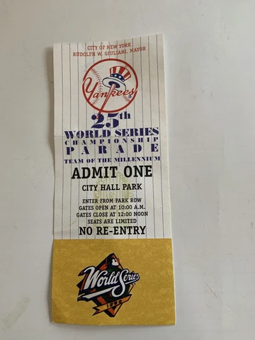 1999 Yankees Mag Cone Perfect Game & Admit One World Series Giuliani City Hall Cover