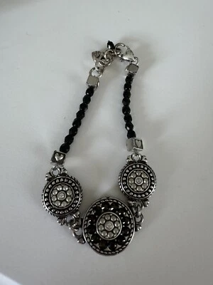 Brighton 1910 Jet Set Black Crystal Pearl Bracelet Silver Plate - Image 1 of 2