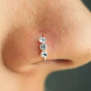 1x Three Stones Austrian Crystal 925 Sterling Silver Stud Hoop-Sparkly Nose Ring - Picture 1 of 2
