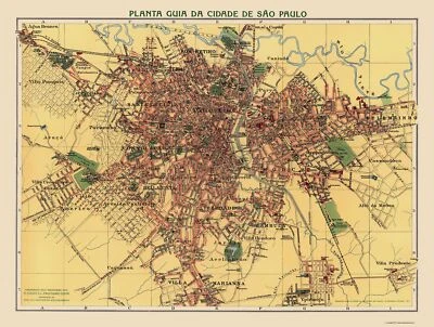 MAPS OF THE PAST Historic Map - Sao Paulo Brazil - Hartmann 1913 - 23 x 30.50 - Vintage Wall Art