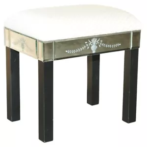 STUNNING VINTAGE DRESSING TABLE STOOL WITH ITALIAN VENETIAN ETCHED GLASS PANELS - Picture 1 of 7