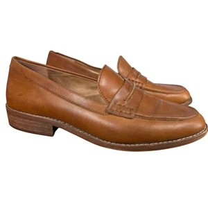 Madewell Elinor J8542 Tan Brown Leather Slip On Loafers Block Heel Shoes sz 9.5 - Picture 1 of 16