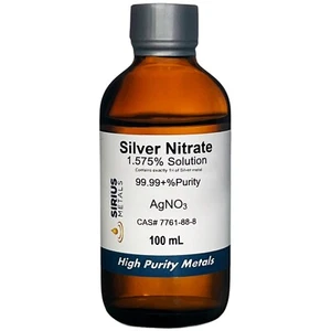 Solución de nitrato de plata (CAS# 7761-88-8) - 1,575% como AgNO3, 1,0% como Ag - 100 ml - Imagen 1 de 6