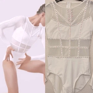 WEISSMAN Elite Dance Costume solo white caged mesh leotard Intention MT10574 LC - Picture 1 of 13