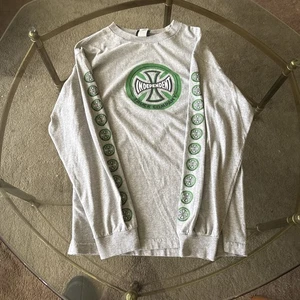 Excellent Condition 90s INDEPENDENT Iron Cross Sleeve Logo Gray Vintage Medium - Picture 1 of 4