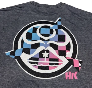 Camisa HIC Para Hombres XL Gris Azul Rosa Logotipo a Cuadros Surf Patín Isla de Hawai Gráfico - Imagen 1 de 9