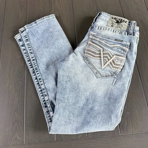 Pantalones de mezclilla rectos Salvage Supply Co Mayhem 31x32 azul lavado elástico premium - Imagen 1 de 15