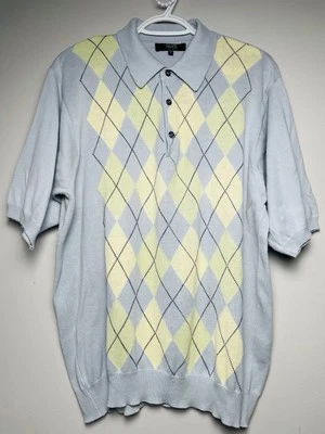 Camisa polo masculina Raffi mistura de algodão cinza amarela feita na Itália tamanho grande - Imagem 1 de 4