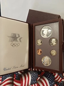 1983-S US Mint Proof Olympic Prestige Set 90% Silver Dollar 6 Coins w/COA & Box - Bild 1 von 13