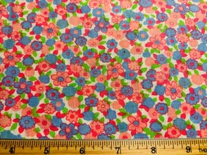 Antique Vintage Cotton Fabric 1940s Pink Blue Green Floral 35w 1/2yd - Picture 1 of 2