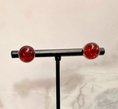 ✨ Aretes BÁLTICO ámbar rojo cereza oscuro 10 mm plata de ley 925 poste redondo Foto 1 de 4