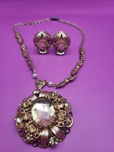 Western Germany Rhinestone Filigree Gold Tone Necklace Estate - Picture 1 of 23