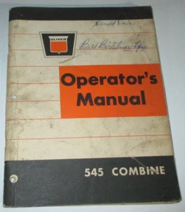 Oliver 545 Combine Operators Owners Instruction Manual 446 507 6-65 ORIGINAL! - Picture 1 of 4