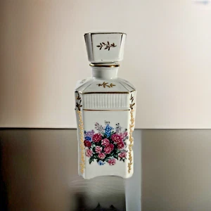 Vintage handbemalter Parfum Flakon weiß Porzellan florales Design mit Blattgold - Bild 1 von 7