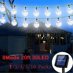 Solar 20ft 30LED String Light Waterproof Outdoor Garden Party Xmas Deco Cold Wht - Picture 1 of 12