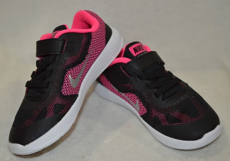 Nike Revolution 3 (TDV) Negro/Plateado/Rosa Niñas Pequeñas Zapatos para Correr-Talla 5C Nuevo con Caja Foto 1 de 1