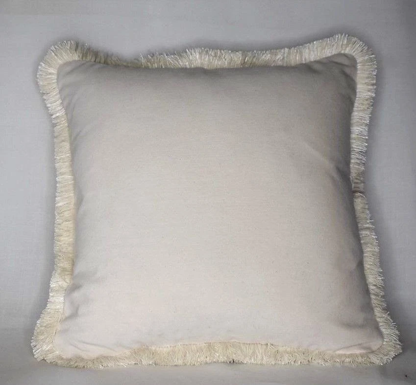 large solid ivory velvet fringe throw pillow handmade in usa for sofa or chair - Image 1 of 1