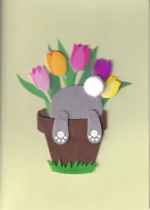 TARJETA DE PASCUA PAPIRO NUEVA EN PAQUETE (MRP $6.95) TARJETA DE CONEJITO EN TULIPANES (O5) - Imagen 1 de 2