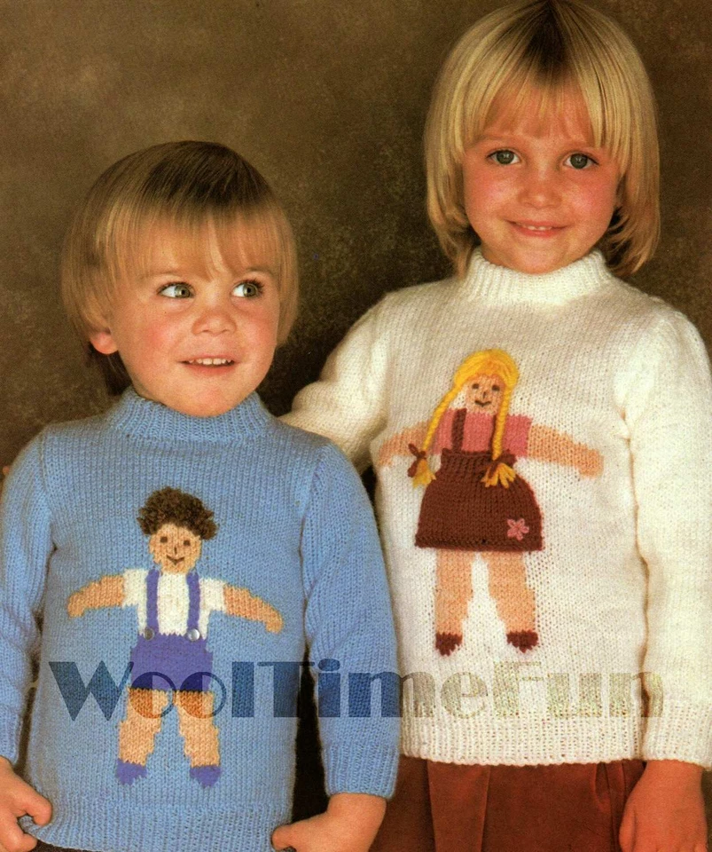 Toddler/Boys/Girls Motif Sweaters Knitting Pattern. 18-26 Inch Chest. DK Yarn. - Image 1 of 1