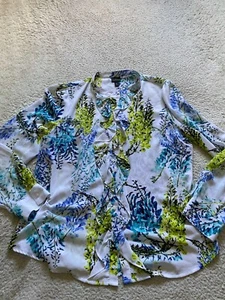 Worthington Women Floral Sheer Long Sleeve Button-Up Shirt Multicolor Size XL - Picture 1 of 11