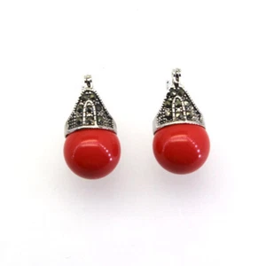 Pendientes de plata con piedra de coral de moda para mujer - Imagen 1 de 3