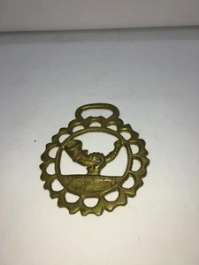 Vintage HORSE BRASS horny fist horn Fireplace canal boat barge pub bar fire coal - Foto 1 di 3