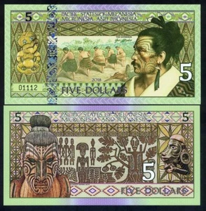 Pacific States of MMP, $5 Private Issue Polymer - Native, Mask, Field Workers - Picture 1 of 1