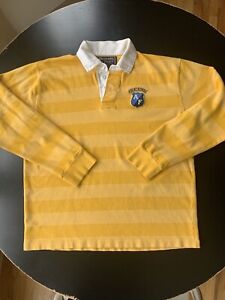 Vintage Abercrombie & Fitch Rugby Shirt Yellow Stripe Size Large Logo Crest 90s