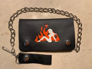 BLACK - Real Cowhide Leather Trucker Biker Chain Wallet - Picture 1 of 7