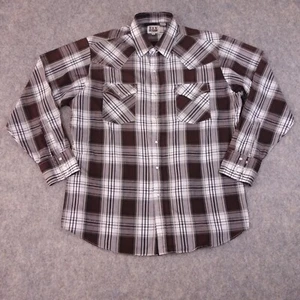 Vintage Ely Cattleman Button Up Shirt Large Brown Plaid Pearl Snap Western Mens - Picture 1 of 7