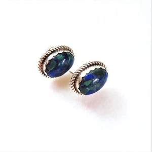 Orecchini post stile sud-ovest argento sterling blu verde bordo corda firmati RRT - Foto 1 di 9