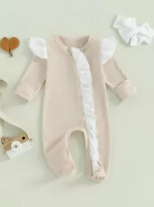 NEW Newborn Infant Baby Girls Ruffle Romper Zipper Jumpsuit Winter Outfit 0-3M - Picture 1 of 2