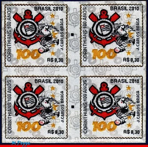 3146 BRAZIL 2010 *UNUSUAL*, STAMP IN CLOTH, CORINTHIANS CLUB, SOCCER, BLOCK MNH - Picture 1 of 2