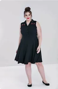 Hell Bunny Dress Size 2XL (UK18) Collared Cherry Bonbon Black 50s Rockabilly - Picture 1 of 8