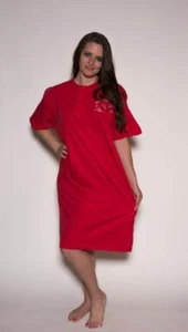 Ladies Sleep Shirts Red - 100% Cotton, Cool Clothing, OSFA, Sleepshirt and Solid - Picture 1 of 2