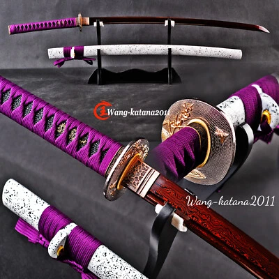 Espada elegante feita à mão vermelha Damasco dobrada aço afiada samurai japonês Katana - Imagem 1 de 4