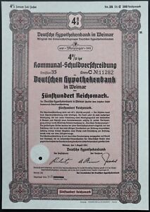 500 Reichsmark 1941 - Weimar / Germany Loan Bond - Series: 11282 - "W106"