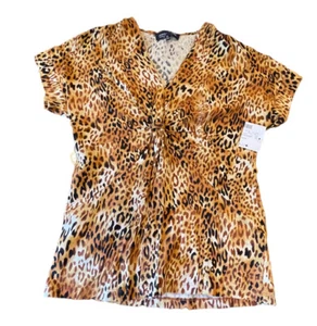 NWT Jones New York Leopard Print Top Blouse Gathered Front Size PS Sleeveless - Picture 1 of 5