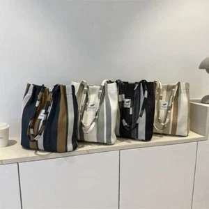 Black Blue Khaki Grey Canvas Tote Bag Canvas Large Underarm Bag Picnic - Picture 1 of 11