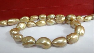 COLLAR DE PERLAS DE PATATA CHAMPÁN GENUINO MAR DEL SUR NATURAL 18"11-15 MM - Imagen 1 de 5