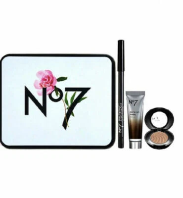 Boots No7 Fresh & Fabulous Gift Tin / Set - Primer Black Eyeshadow Eye Pencil