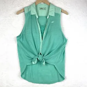 Hollister Top Womens Small Green Sleeveless Button Up Burnout Sheer Vintage Y2K - Picture 1 of 14