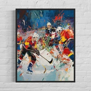 Ice Hockey Colorful Abstract Photo Art Print Poster Wall Art Painting - Picture 1 of 7
