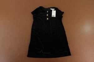 H&M Girls Size 6 Black Velvet Short Sleeve Collared Knee Length Dress NWT - Picture 1 of 5