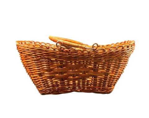 Vintage Wicker Market Basket European Swing Handles Metal Wire Hardware 14" x 6" Cover