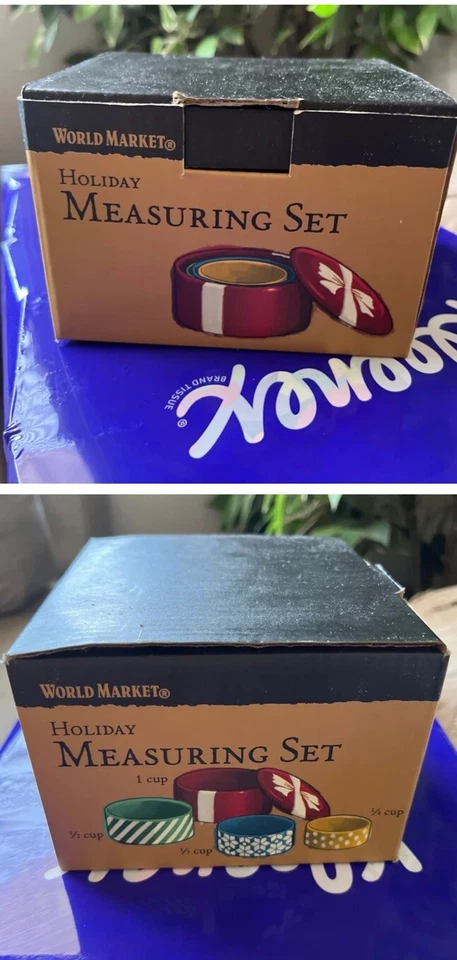 New WORLD MARKET Christmas Holiday Measuring Set Glass Present Cups 5 Piece NIB - Image 1 of 1