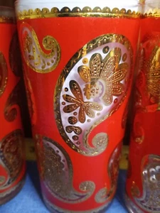 8 Vintage Culver Red & Raised 22k Gold Paisley Tumbler Glasses MCM Regency - Picture 1 of 6